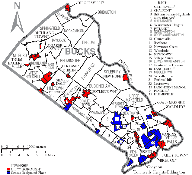 Map of Bucks County PA