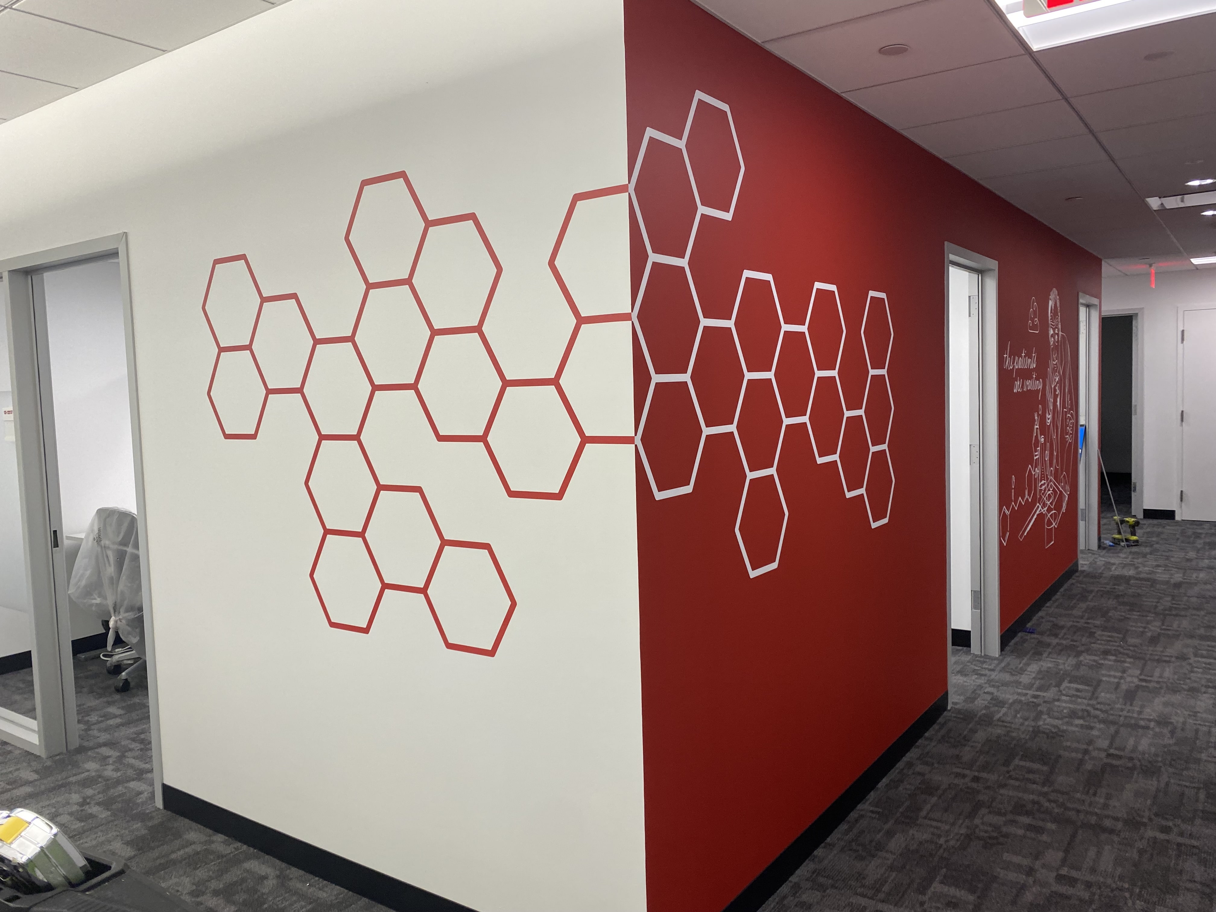Wall graphics - Office branding hexagon shapes